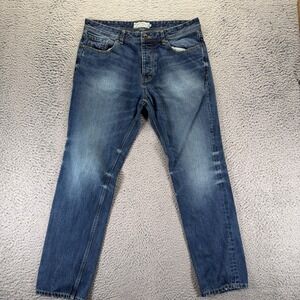 Next Jeans Mens 36x31 Blue Cotton Denim Straight Slim Workwear Faded Button Fly